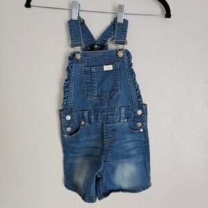 7 For All Mankind Girls 24M Blue Jean Ruffle Shortalls Overalls Medium Wash